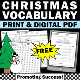 Free Christmas Worksheets Word Search ELA Vocabulary Morni