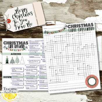 Preview of FREE Christmas Carol Crossword Puzzle Freebie / Christmas Activities & Bell Work