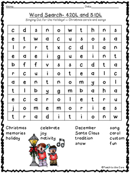 FREE! Christmas Carols and Songs Word Search by Teach to the Core