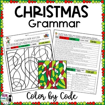 Preview of FREE Christmas Grammar Review Activity Color By Number Puzzle