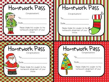Free Christmas Homework Passes By The Peanut Circus Tpt