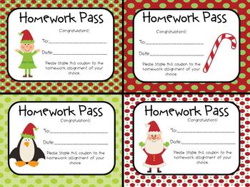 Free Christmas Homework Passes By The Peanut Circus Tpt