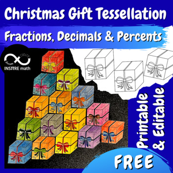 Preview of FREE Christmas Math Gift Tessellation Converting Fractions, Decimals & Percents