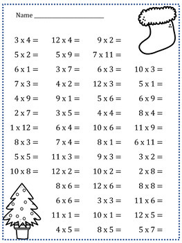 free christmas multiplication facts worksheets tpt