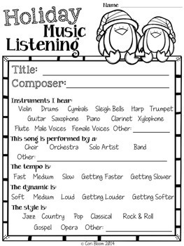 FREE Christmas Music Listening Worksheets by Cori Bloom | TpT