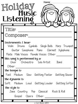 Christmas Music Listening Worksheets by Cori Bloom | TpT