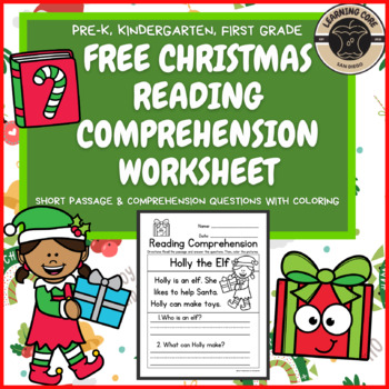 Preview of FREE Christmas Reading Comprehension Worksheet - PreK, Kindergarten, First Grade