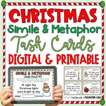 Preview of {FREE} Christmas Simile and Metaphor Task Cards {Holiday Figurative Language!}