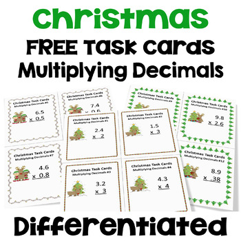 Preview of FREE Christmas Task Cards for Multiplying Decimals
