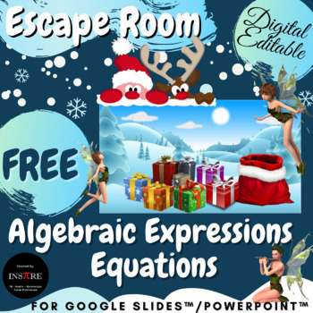 Preview of FREE Christmas Winter Escape Room - Algebraic Expressions & Equations DIGITAL