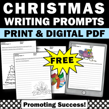 Preview of FREE Christmas Writing Paper Worksheets Writing Prompts Morning Work Sub Plans