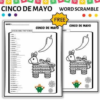Preview of FREE Cinco de Mayo  Word Scramble ,Hispanic Heritage Month  Activity
