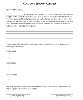 Free Classroom Behavior Contract Field Trip Behavior Contract