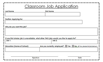 Preview of FREE Classroom Job Applications