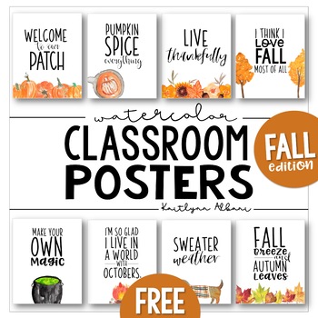 Preview of FREE Classroom Posters - Fun Fall & Halloween Quotes (Watercolor)