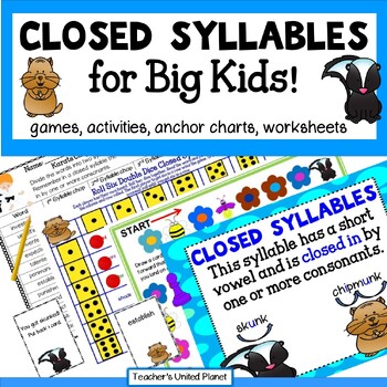 Preview of FREE Six Syllable Types OG-SOR Closed Syllable Games/Worksheets/Activities/Easel