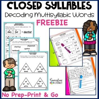 Preview of FREE Closed Syllables Decoding Multisyllabic Words Activities