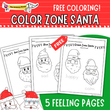 Preview of FREE Color Zone Santa Coloring Pages! | Christmas SEL & Identifying Emotions