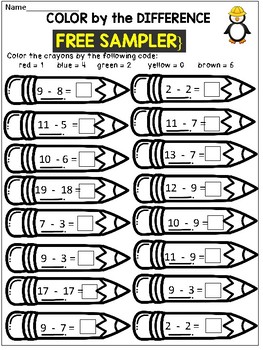 color by the difference subtraction worksheets ccssmathcontent2oab2 free