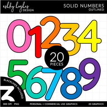 Preview of FREE Colorful Solid Numbers Clipart - Outlined