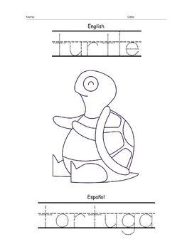 Preview of FREE Coloring and Vocabulary Worksheet: Turtle in English and Spanish