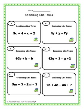 Free: Combine Like Terms Worksheets- Algebra By Apple House Learning