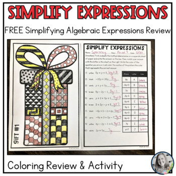 Preview of FREE Combining Like Terms Review and Coloring for Winter Holidays