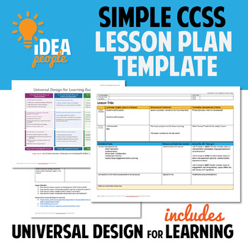 Preview of FREE Common Core CCSS Lesson Plan Template w/ Universal Design for Learning tips
