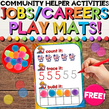 Preview of FREE Community Helpers Play Mats with Counting, Ten Frames, & Number Activities