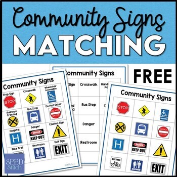 Preview of FREE Community Signs Matching Pages for Life Skills Special Education