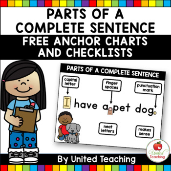 Preview of FREE Complete Sentence Anchor Charts and Writing Checklists