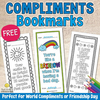 Preview of FREE Giving COMPLIMENTS BOOKMARKS Affirmations Coloring Pages to Build Character