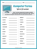 FREE Computer Terms Word Scramble Puzzle Worksheet Activity