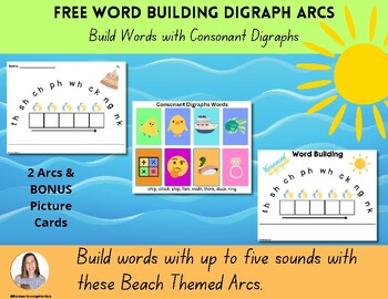 Preview of FREE Consonant Digraphs Beach Themed Word Building Arcs (8 Bonus Picture Cards)