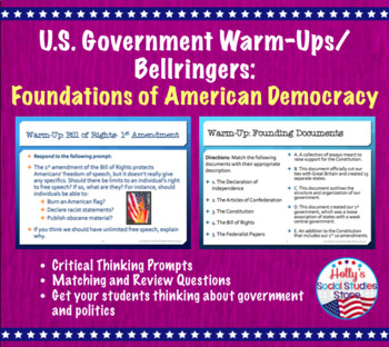 Preview of Foundations of American Democracy Warm-Ups/Bellringers- FREE!!