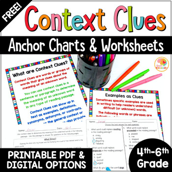 Preview of FREE Context Clues Activities: Reading Passage and Anchor Charts