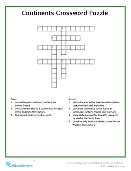 Preview of Continents Crossword Puzzle!