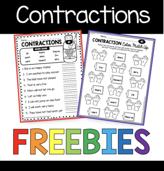 Preview of FREE Contractions Worksheets - Activities Literacy center for first grade second
