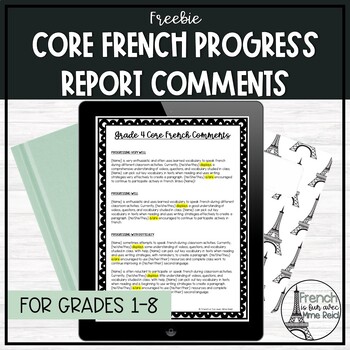 Preview of FREE Core French Progress Report Card Comments