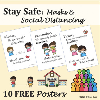Preview of FREE Covid 19 Safety Posters: Masks & Social Distancing