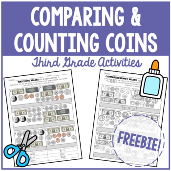 Preview of FREE Counting & Comparing U.S. Coins/Money NO-PREP 3rd Grade Math Activity Pack
