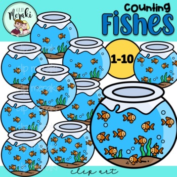 Preview of FREE Counting Fish Bowls Clip Art. Contando peces en pecera.