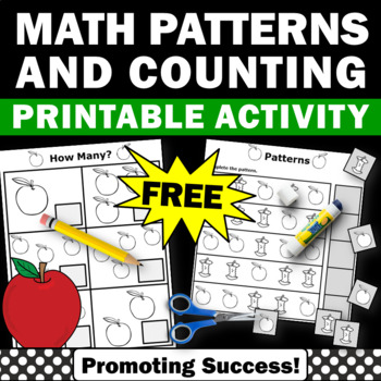 Preview of FREE Counting Math Patterns Kindergarten Math Review Worksheets Apple Theme