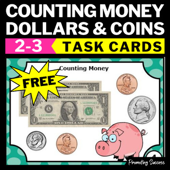 Preview of FREE Counting Money Dollar Coin Task Cards Measurement Activities Games Centers