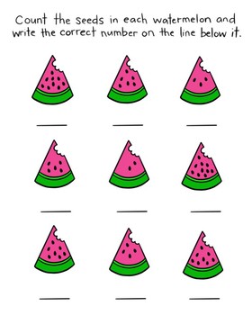 Counting Watermelon Seeds worksheet by KT Creates by Katie Bennett