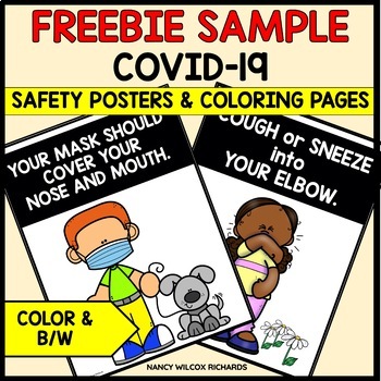 Preview of FREE Covid 19 Safety Posters and Coloring Pages Distance Learning