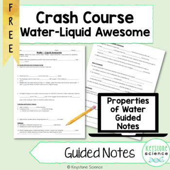 Preview of FREE Crash Course Biology Water Guided Student Note Sheet Digital Learning