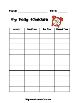 FREE Create Your Own Daily Schedule and Find Elapsed Time Activity