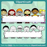 Royalty Free Cultural Cartoon Kids Holding a Blank Banner 