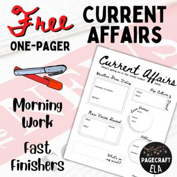 Preview of FREE Current Affairs One-Pager | Morning Work | Reusable Template | Any Date